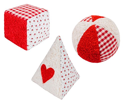 Efie, 3er Set, Spiel-Rassel Teile, weiß/rot kontrolliert biologischer Anbau (organic), Made in Germany Efie, 3er Set, Spiel-Rassel Teile, weiß/rot kontrolliert biologischer Anbau (organic), Made in Germany