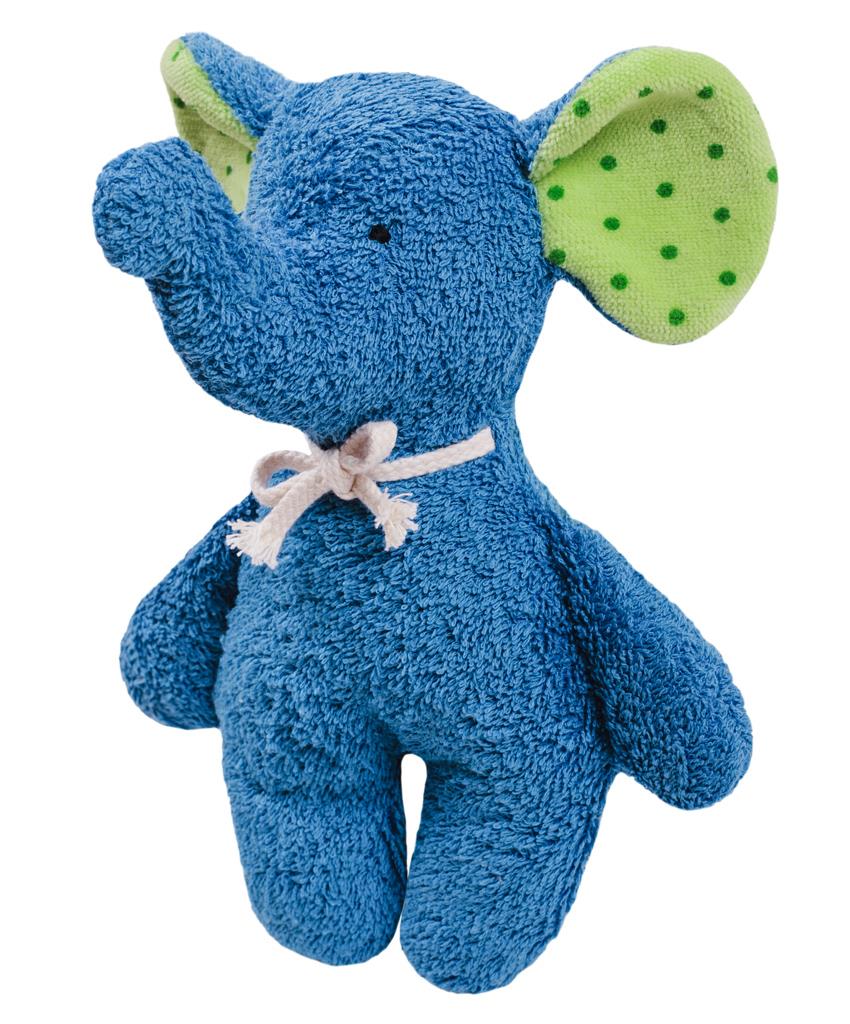 Efie Rassel Elefant blau, kontrolliert biologischer Anbau (organic), Made in Germany
