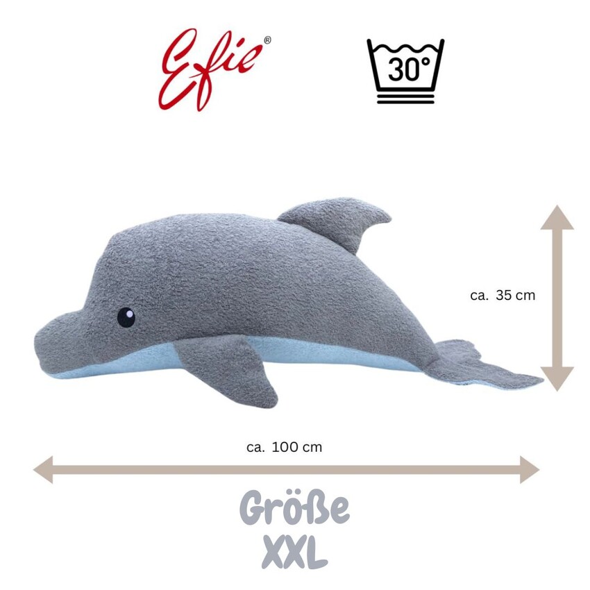 Efie Kuscheltier Delfin XXL, kontrolliert biologischer Anbau (organic), Made in Germany