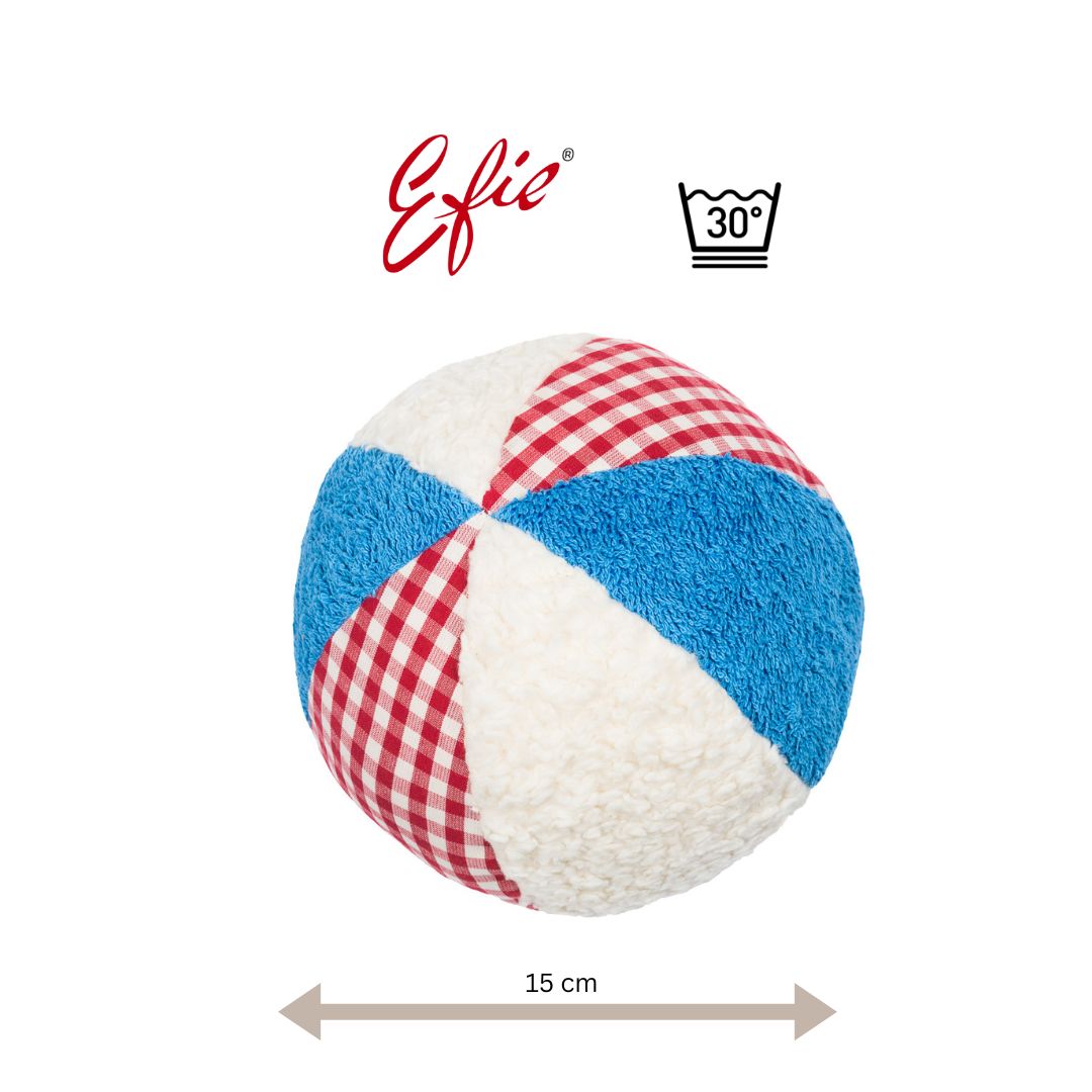 Efie Rassel Ball groß,  weiß/blau, kontrolliert biologischer Anbau (organic), Made in Germany