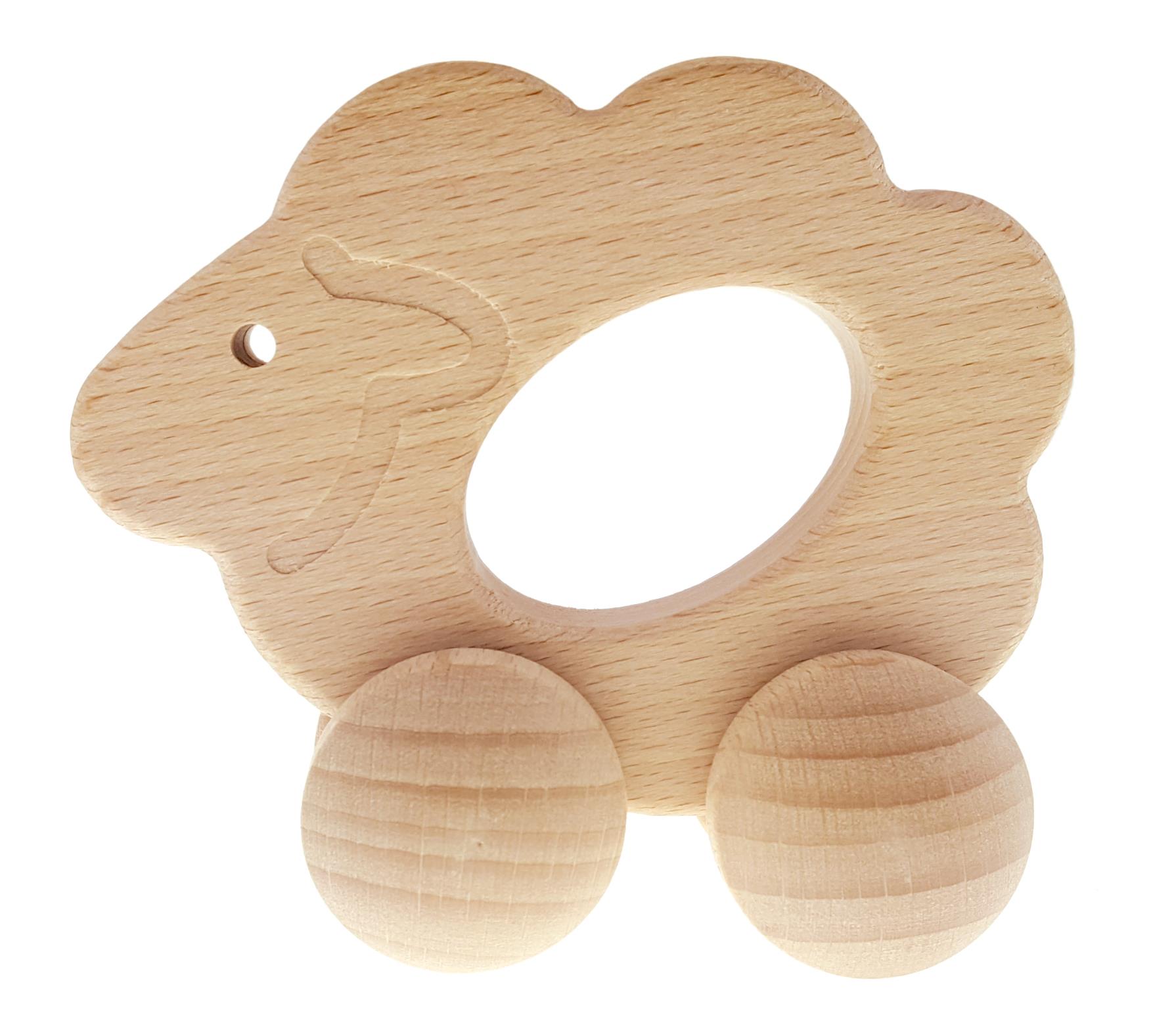 Efie Greifling Holz Schäfchen mit Rollen, unbehandeltes Buchenholz aus FSC Waldwirtschaft, Made in Germany