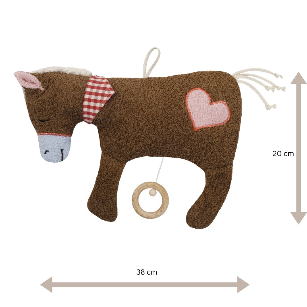 Efie Spieluhr Pferd braun, Herz Applikation, kontrolliert biologischer Anbau (organic), Made in Germany