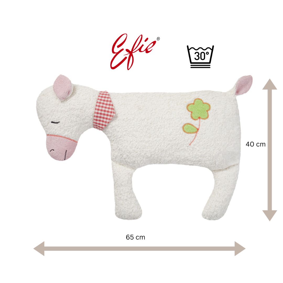 Efie XL Schäfchen mit Blümchen, Spieltier und Kuschelkissen, kontrolliert biologischer Anbau (organic), Made in Germany
