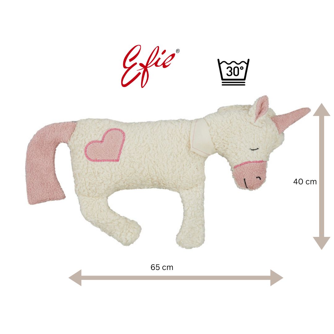 Efie XL Einhorn mit Herz, Spieltier und Kuschelkissen, kontrolliert biologischer Anbau (organic), Made in Germany