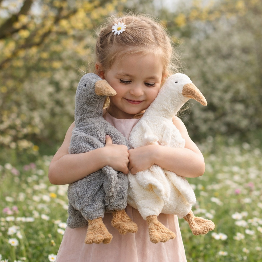 2er Set Efie Kuscheltiere Gänse groß, grau +  weiß, kontrolliert biologischer Anbau (organic), Made in Germany