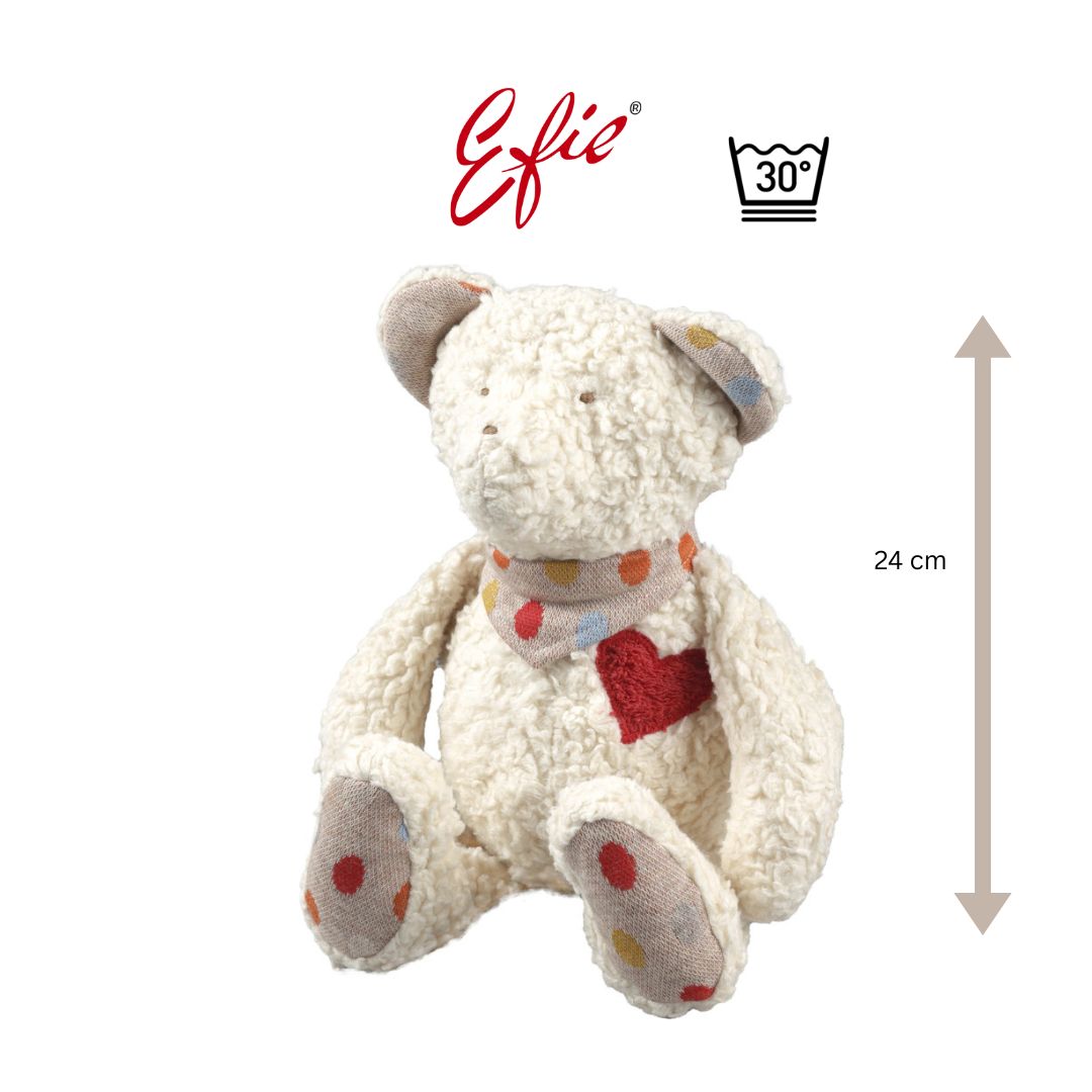 Efie Spiel & Kuscheltier Teddy mit Herz, kontrolliert biologischer Anbau (organic), Made in Germany