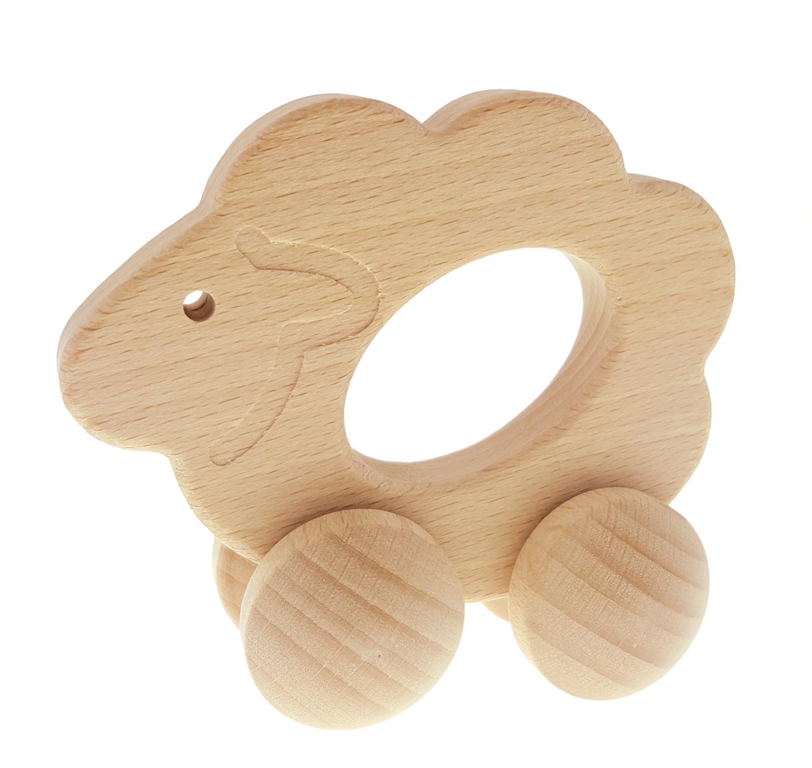 Efie Greifling Holz Schäfchen mit Rollen, unbehandeltes Buchenholz aus FSC Waldwirtschaft, Made in Germany