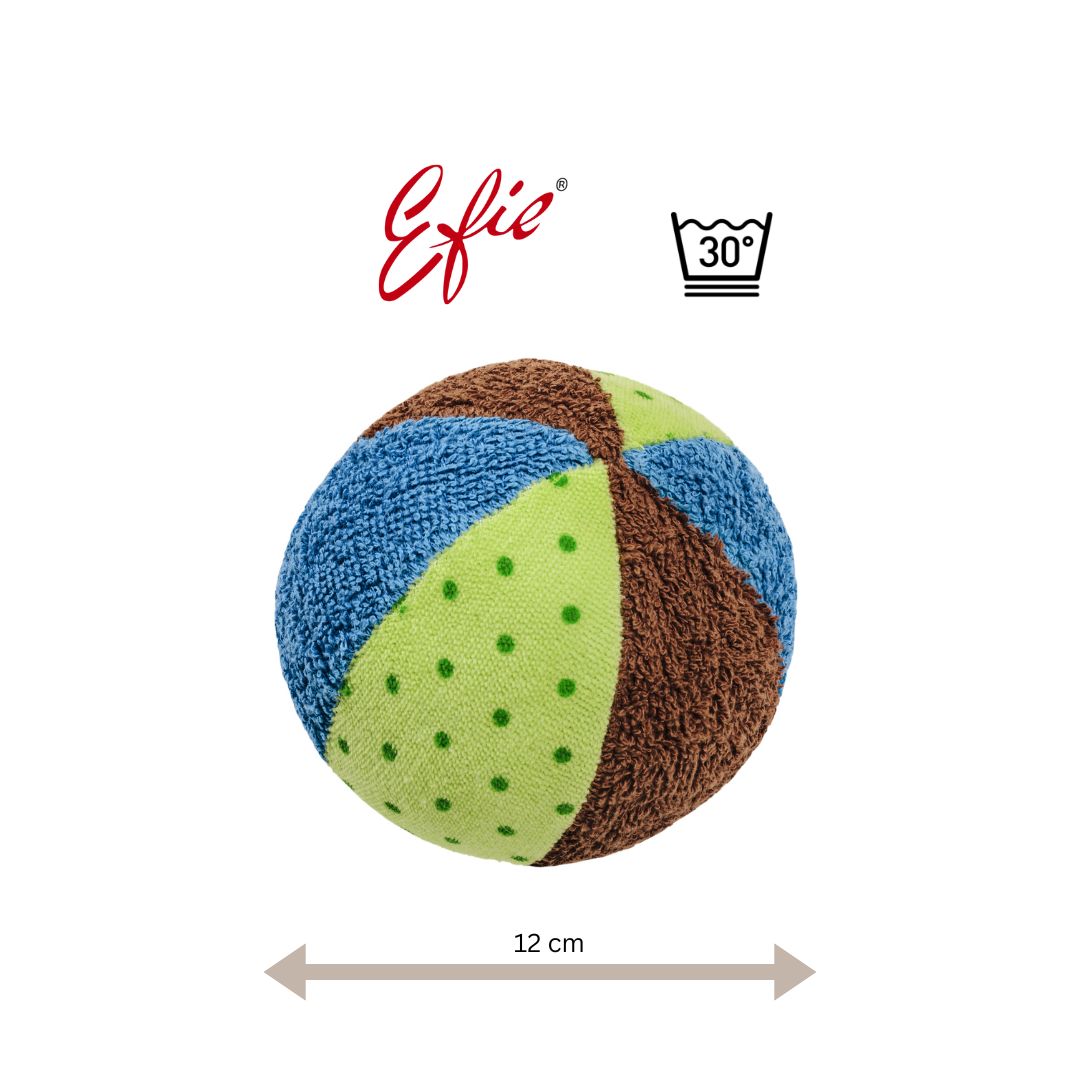 Efie Rassel Ball klein, blau/braun, kontrolliert biologischer Anbau (organic), Made in Germany